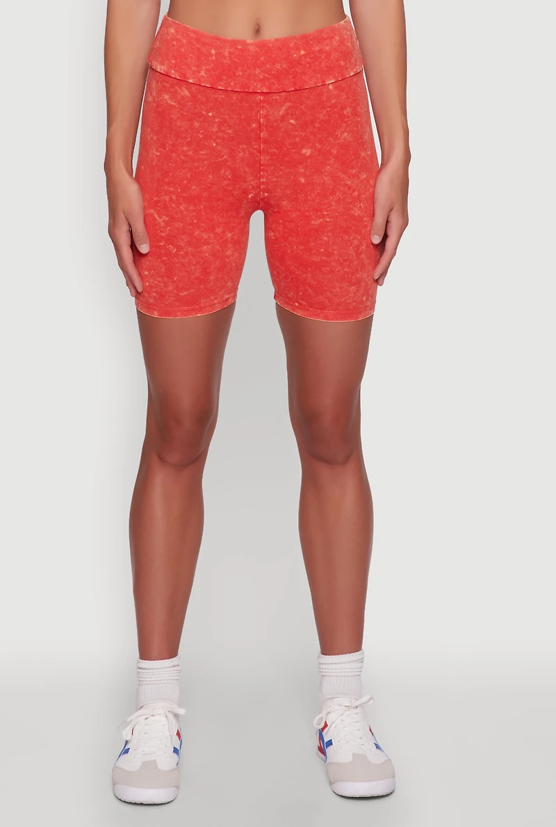 Womens Trendy Acid Wash Bike Shorts, Orange, Size L