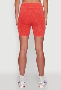 Womens Trendy Acid Wash Bike Shorts, Orange,