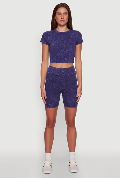 Womens Trendy Acid Wash Bike Shorts, M