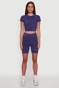 Womens Trendy Acid Wash Bike Shorts,