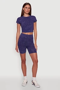 Womens Trendy Acid Wash Bike Shorts, M