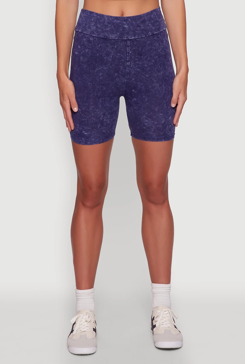 Womens Trendy Acid Wash Bike Shorts, Blue, Size L