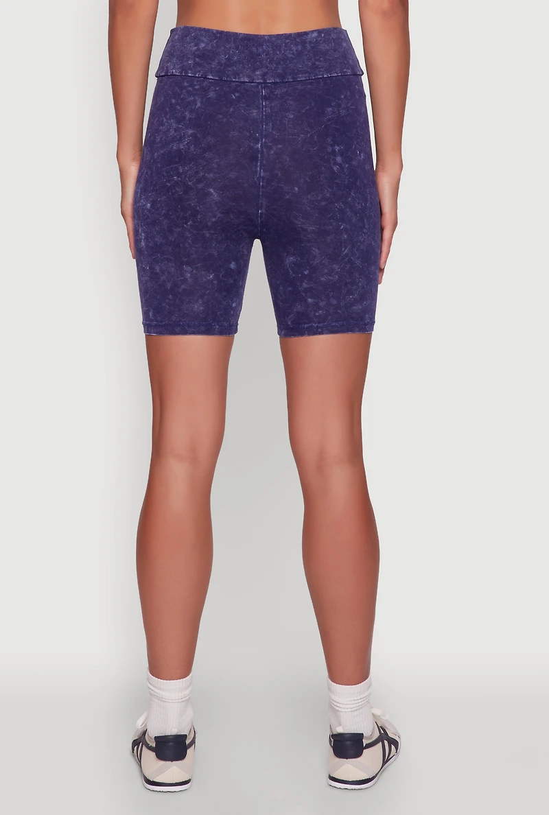 Womens Trendy Acid Wash Bike Shorts, Blue, Size M