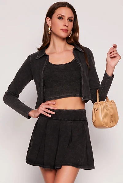 Womens Open Front Crop Top, Black, Size L