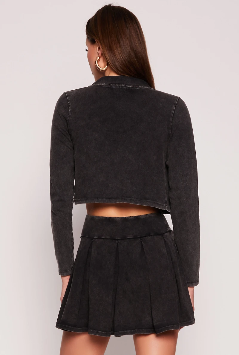 Womens Open Front Crop Top, Black, Size L