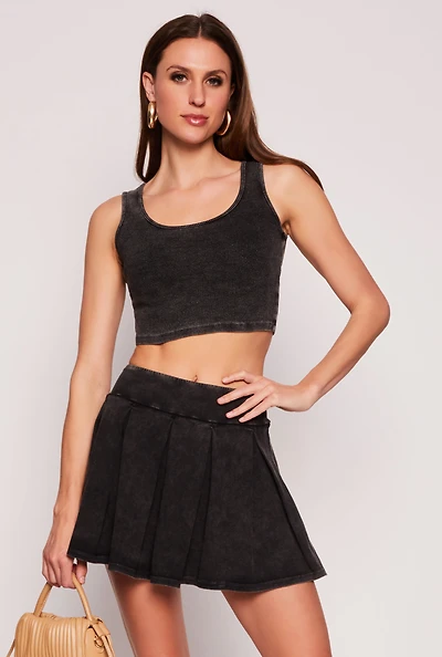 Womens Ribbed Knit Cropped Tank Top, Black, Size L