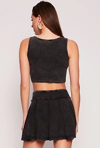 Womens Ribbed Knit Cropped Tank Top, Black, Size L