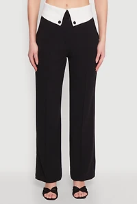 Womens Fold Over Pintuck Dress Pants, Black,