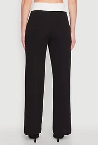 Womens Fold Over Pintuck Dress Pants, Black, Size L