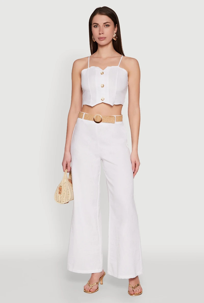 Womens Button Detail Smocked Crop Top, White, Size S