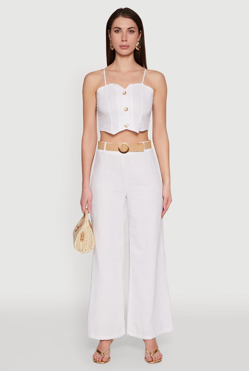 Button Detail Smocked Crop Top