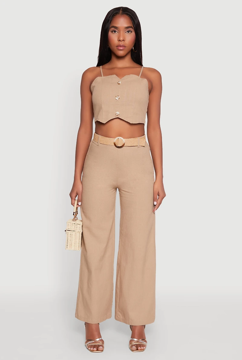 Womens Button Detail Smocked Crop Top, Beige, Size S