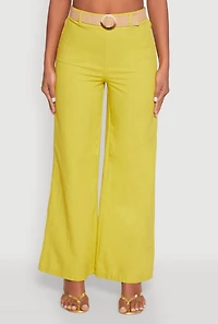 Womens O Ring Belted Wide Leg Pants, Green, Size S