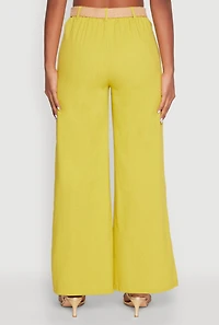 Womens O Ring Belted Wide Leg Pants, Green, Size S
