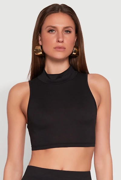 Womens Cut Out Tie Back Sleeveless Crop Top, Black, Size M