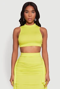Womens Cut Out Tie Back Sleeveless Crop Top, Green, Size M
