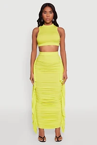 Womens Cut Out Tie Back Sleeveless Crop Top, Green, Size M
