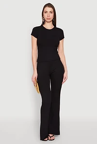 Womens Short Sleeve Rib Knit Tee,