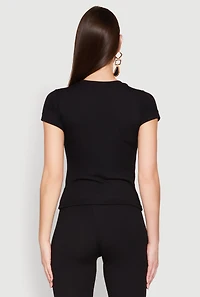 Womens Short Sleeve Rib Knit Tee,