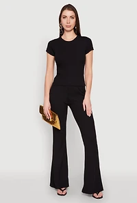 High Waisted Rib Knit Palazzo Pants