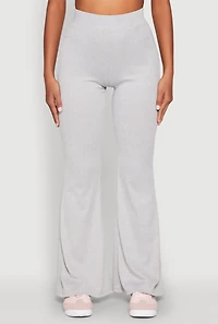Womens High Waisted Rib Knit Palazzo Pants, Grey, Size L