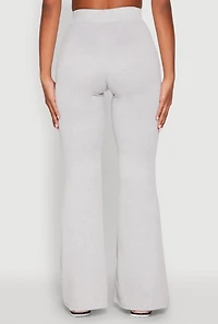 Womens High Waisted Rib Knit Palazzo Pants, Grey, Size L