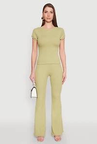 High Waisted Rib Knit Palazzo Pants