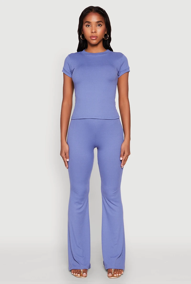 High Waisted Rib Knit Palazzo Pants