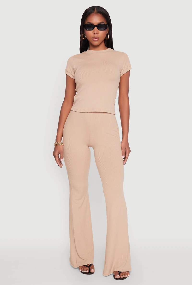 High Waisted Rib Knit Palazzo Pants