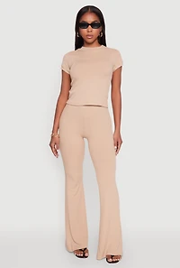 High Waisted Rib Knit Palazzo Pants