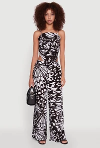 Womens Trendy Abstract Butterfly Print Sleeveless Crop Top, Black, Size L