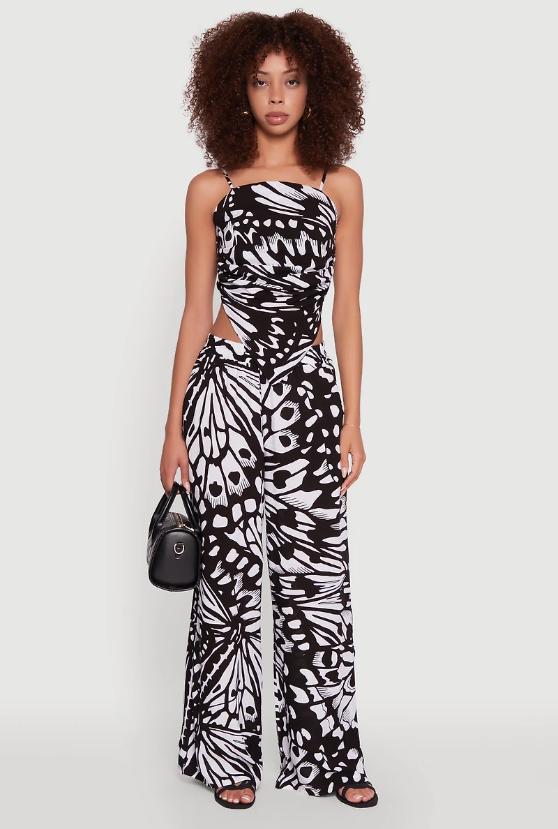 Womens Trendy Abstract Butterfly Print Sleeveless Crop Top, S