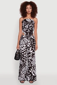 Womens Trendy Abstract Butterfly Print Sleeveless Crop Top, Black, Size L