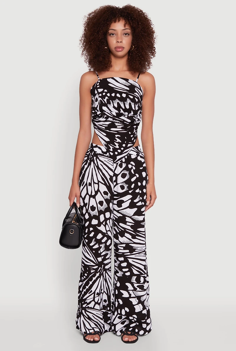 Womens Trendy Abstract Butterfly Print Sleeveless Crop Top, S