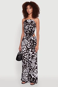 Womens Trendy Abstract Butterfly Print Sleeveless Crop Top, Black, Size L