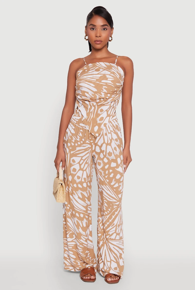 Womens Trendy Abstract Butterfly Print Sleeveless Crop Top,