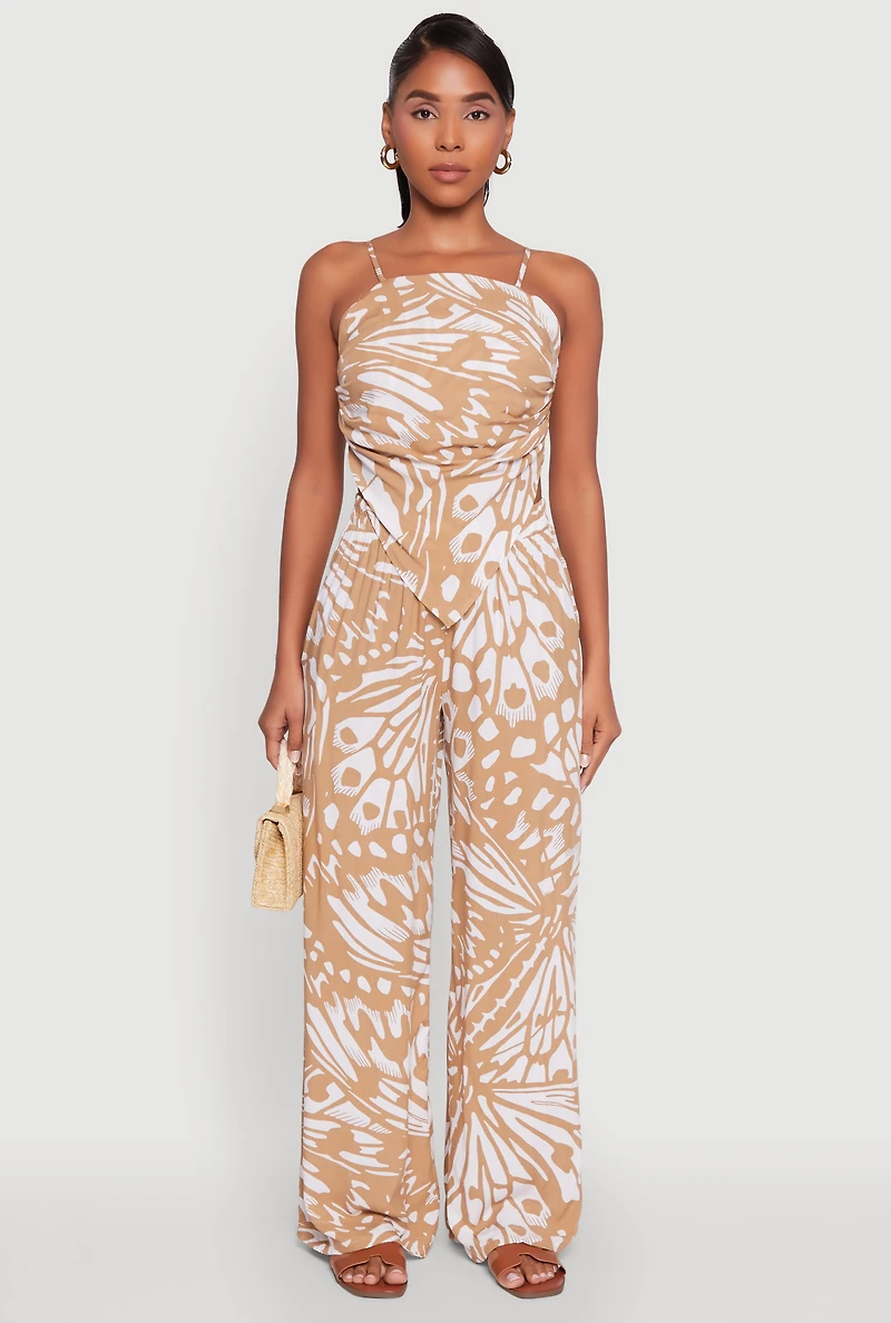 Womens Trendy Abstract Butterfly Print Sleeveless Crop Top,
