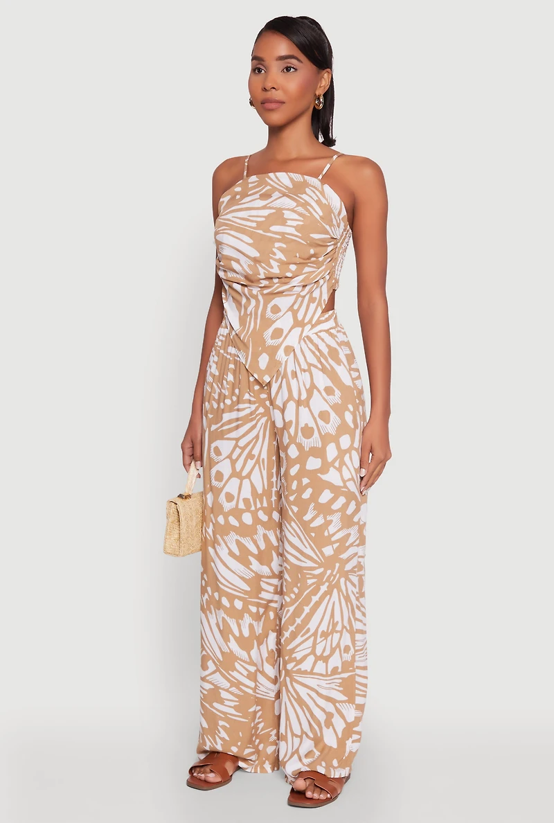 Womens Trendy Abstract Butterfly Print Sleeveless Crop Top,