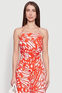 Trendy Abstract Butterfly Print Sleeveless Crop Top