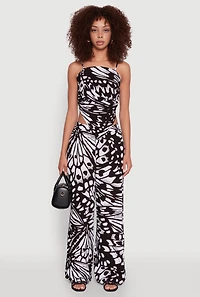 Womens Trendy Abstract Butterfly Print High Waisted Wide Leg Pants,