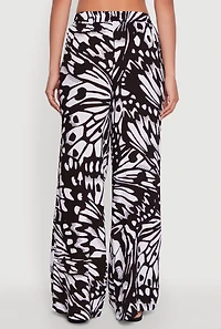 Womens Trendy Abstract Butterfly Print High Waisted Wide Leg Pants,