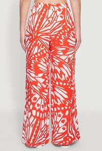 Womens Trendy Abstract Butterfly Print High Waisted Wide Leg Pants, Orange,