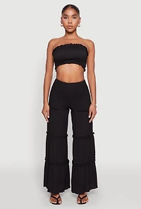Womens Ruffle Hem Smocked Tube Top, Black, Size L
