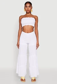 Womens Ruffle Hem Smocked Tube Top, White, Size L
