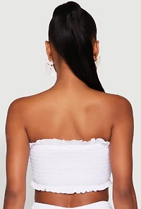 Womens Ruffle Hem Smocked Tube Top, White, Size L