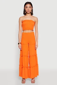 Womens Ruffle Hem Smocked Tube Top, M