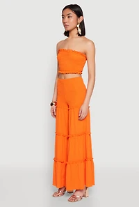 Womens Ruffle Hem Smocked Tube Top, M
