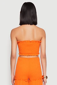 Womens Ruffle Hem Smocked Tube Top, M