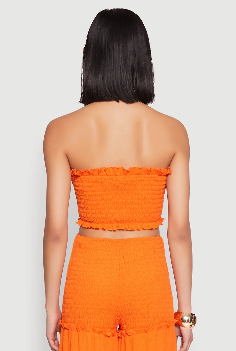 Womens Ruffle Hem Smocked Tube Top,
