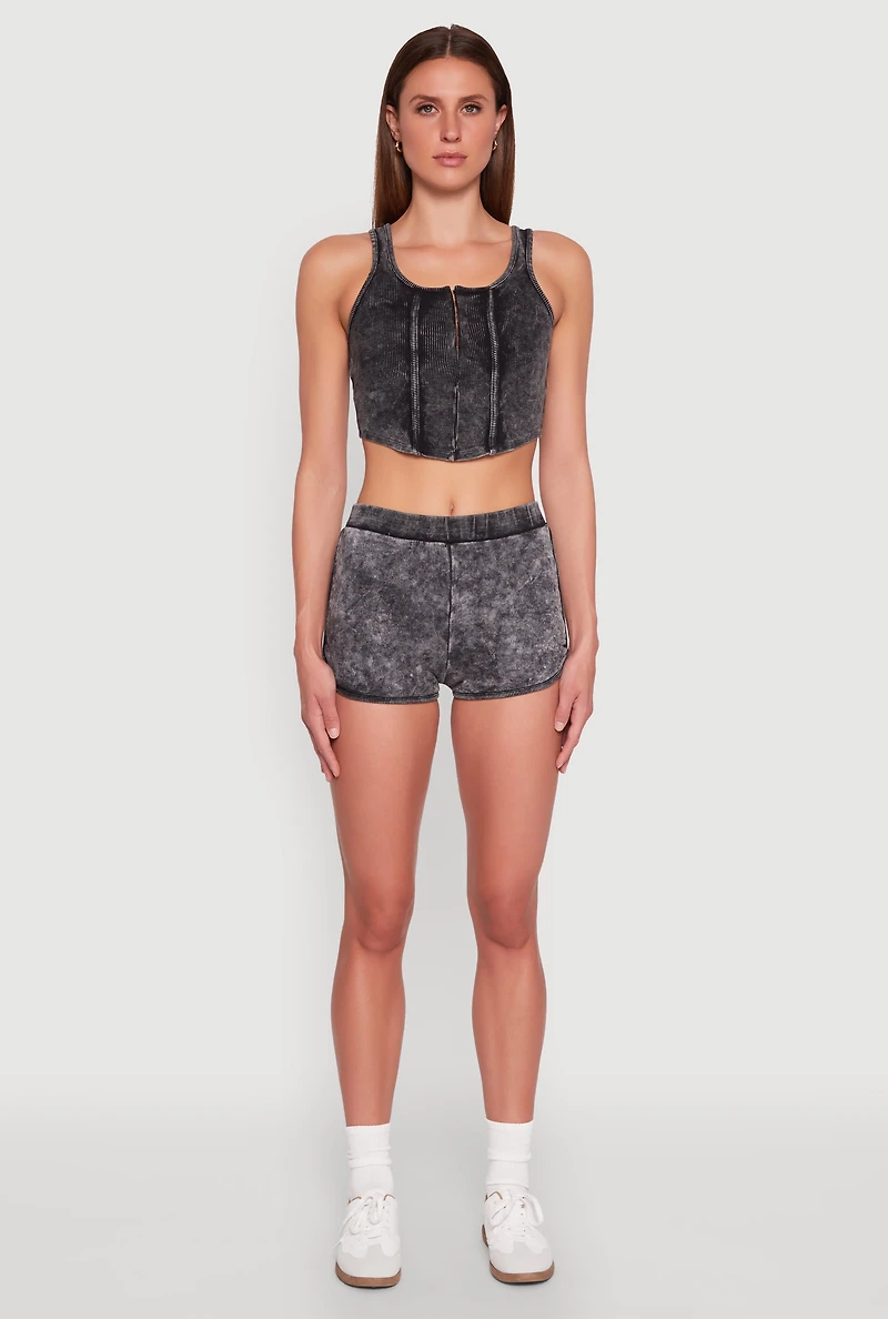 Womens Cropped Mineral Wash Corset Top,